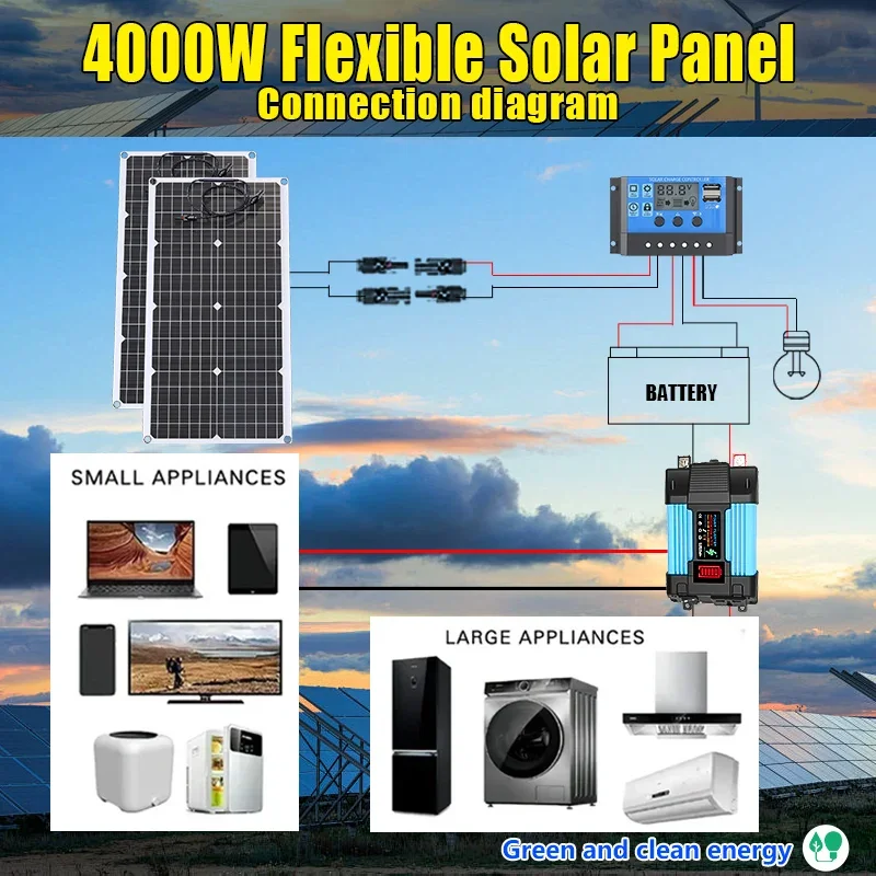 Solar Panel Monocrystalline - 4000W Solar Panel Kit 12V To